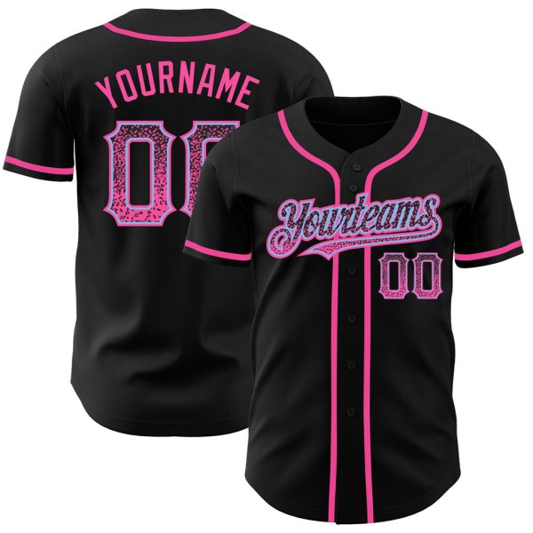 Custom Black Jersey, Personalized Black Baseball Jersey, Custom Baseball Jersey, Custom Black Pink-Light Blue Authentic Drift Fashion Baseball Jersey Jezsport.com