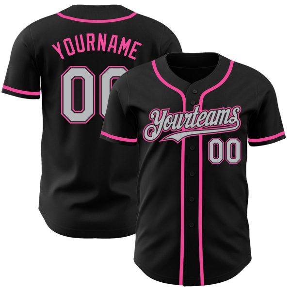 Custom Black Jersey, Personalized Black Baseball Jersey, Custom Baseball Jersey, Custom Black Gray-Pink Authentic Baseball Jersey Jezsport.com