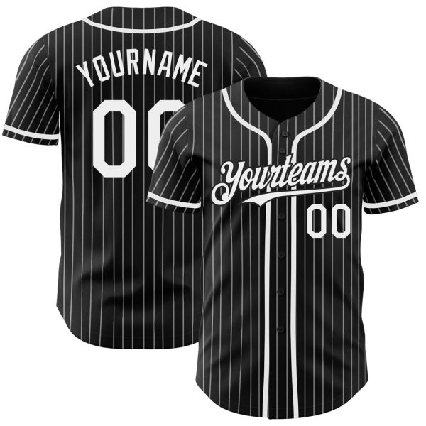 Custom Black Jersey, Personalized Black Baseball Jersey, Custom Baseball Jersey, Custom Black White Pinstripe Authentic Baseball Jersey Jezsport.com