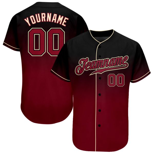 Custom Black Jersey, Personalized Black Baseball Jersey, Custom Baseball Jersey, Custom Black Crimson-Cream Authentic Fade Fashion Baseball Jersey Jezsport.com