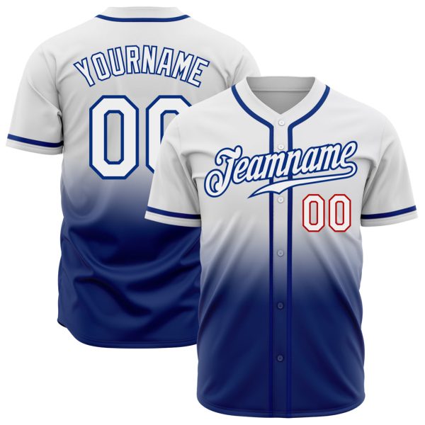 Custom Black Jersey, Personalized Black Baseball Jersey, Custom White White Royal-Red Authentic Fade Fashion Baseball Jersey Jezsport.com