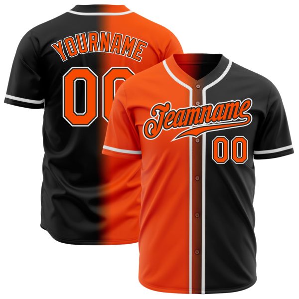 Custom Black Jersey, Personalized Black Baseball Jersey, Custom Black Orange-White Authentic Gradient Fashion Baseball Jersey Jezsport.com