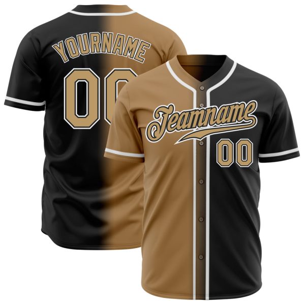 Custom Black Jersey, Personalized Black Baseball Jersey, Custom Baseball Jersey, Custom Black Old Gold-White Authentic Gradient Fashion Baseball Jersey Jezsport.com