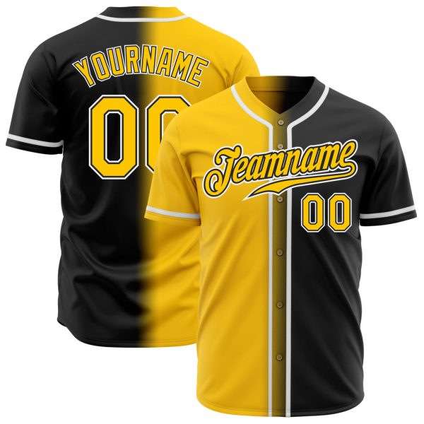 Custom Black Jersey, Personalized Black Baseball Jersey, Custom Baseball Jersey, Custom Black Yellow-White Authentic Gradient Fashion Baseball Jersey Jezsport.com