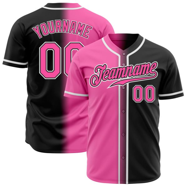 Custom Black Jersey, Personalized Black Baseball Jersey, Custom Baseball Jersey, Custom Black Pink-White Authentic Gradient Fashion Baseball Jersey Jezsport.com