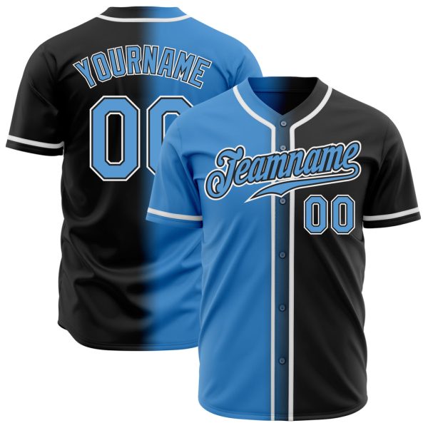 Custom Black Jersey, Personalized Black Baseball Jersey, Custom Black Powder Blue-White Authentic Gradient Fashion Baseball Jersey Jezsport.com