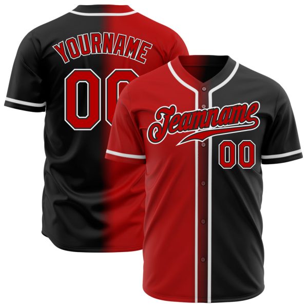 Custom Black Jersey, Personalized Black Baseball Jersey, Custom Baseball Jersey, Custom Black Red-White Authentic Gradient Fashion Baseball Jersey Jezsport.com