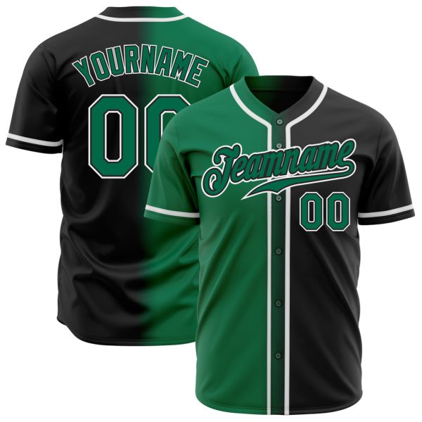 Custom Black Jersey, Personalized Black Baseball Jersey, Custom Black Kelly Green-White Authentic Gradient Fashion Baseball Jersey Jezsport.com