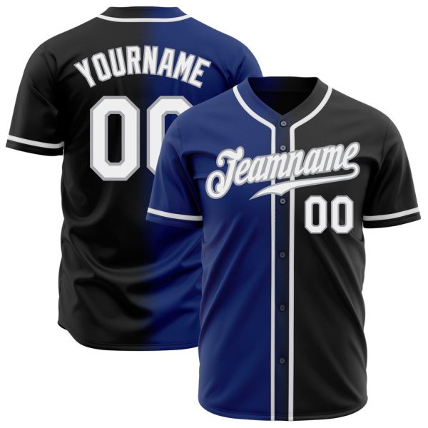 Custom Black Jersey, Personalized Black Baseball Jersey, Custom Black White Royal-Gray Authentic Gradient Fashion Baseball Jersey Jezsport.com