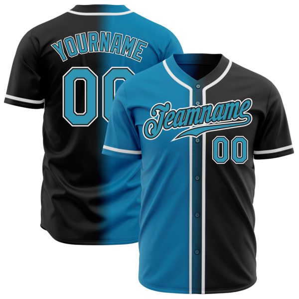 Custom Black Jersey, Personalized Black Baseball Jersey, Custom Baseball Jersey, Custom Black Blue-White Authentic Gradient Fashion Baseball Jersey Jezsport.com