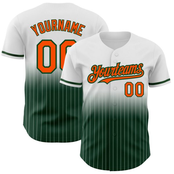 Custom Black Jersey, Personalized Black Baseball Jersey, Custom White Pinstripe Orange-Green Authentic Fade Fashion Baseball Jersey Jezsport.com