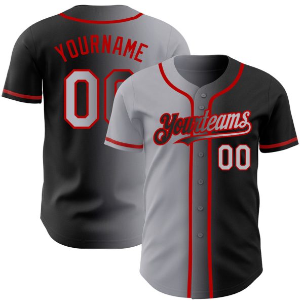 Custom Black Jersey, Personalized Black Baseball Jersey, Custom Baseball Jersey, Custom Black Gray-Red Authentic Gradient Fashion Baseball Jersey Jezsport.com