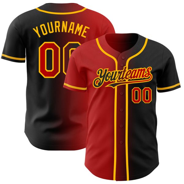 Custom Black Jersey, Personalized Black Baseball Jersey, Custom Baseball Jersey, Custom Black Red-Gold Authentic Gradient Fashion Baseball Jersey Jezsport.com