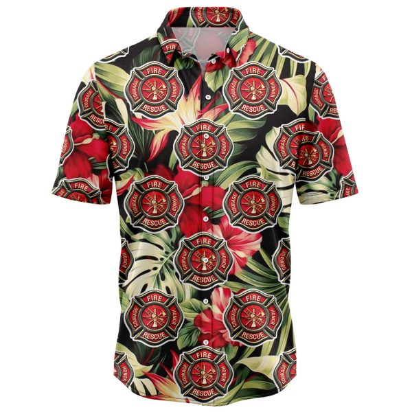 Firefighter Floral Hawaiian Shirt Summer Shirt For Men and Women Jezsport.com