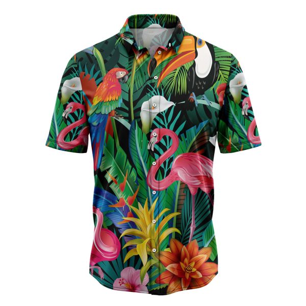 Tropical Bird Flamingo Hawaiian Shirt, Summer Shirt For Men and Women, Short Sleeve Jezsport.com