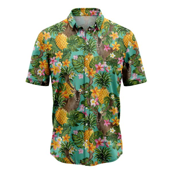 Tropical Pineapple Deer Hawaiian Shirt, Summer Shirt For Men and Women, Short Sleeve Jezsport.com