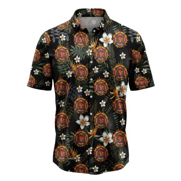 Firefighter Tropical Pattern Hawaiian Shirt Summer Shirt For Men and Womenn Jezsport.com