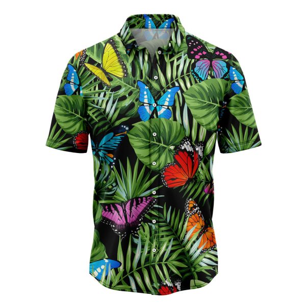 Butterfly Green Tropical Leaves Hawaiian Shirt, Summer Shirt For Men and Women, Short Sleeve Jezsport.com