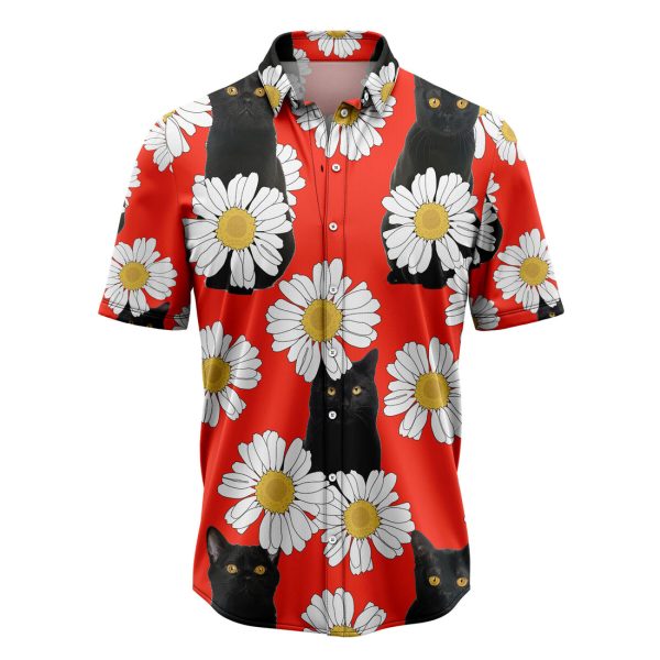 Black Cat Daisy Summer Hawaiian Shirt Summer Shirt For Men and Women Jezsport.com