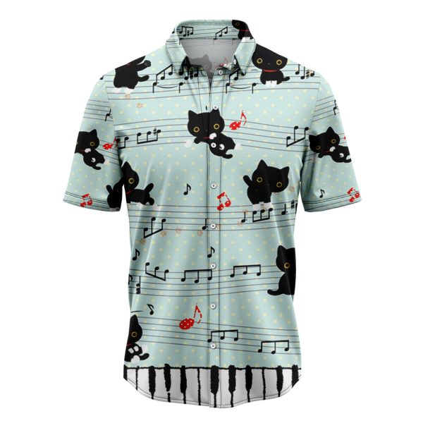 Black Cat With Music Hawaiian Shirt Summer Shirt For Men and Women Jezsport.com