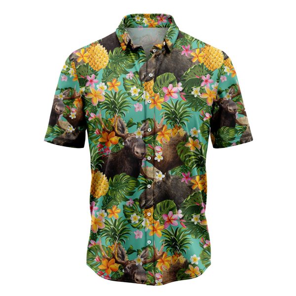 Tropical Pineapple Moose Hawaiian Shirt Summer Shirt For Men and Women Jezsport.com