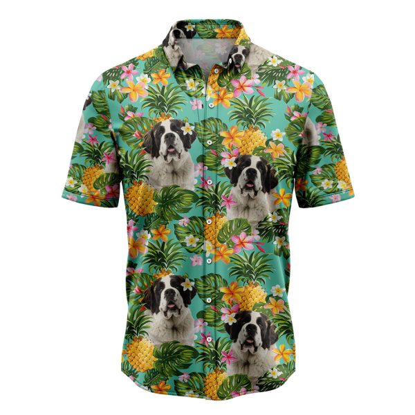 Tropical Pineapple Saint Bernard Hawaiian Shirt, Summer Shirt For Men and Women, Short Sleeve Jezsport.com