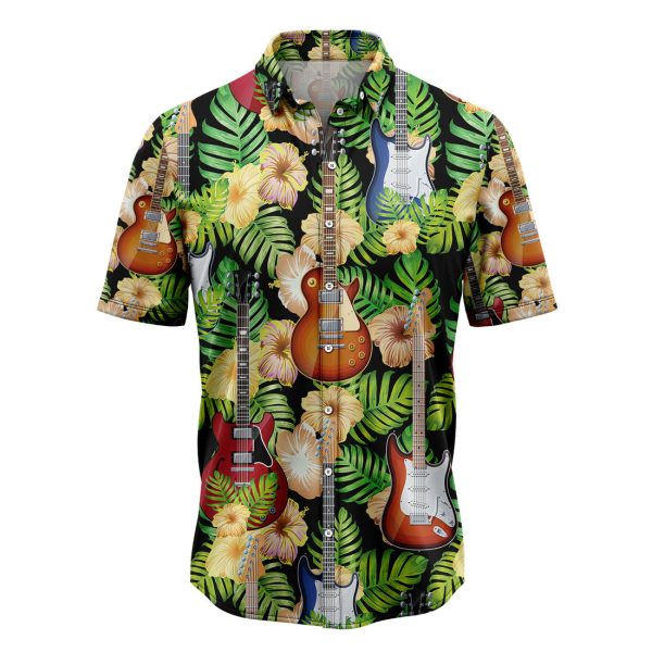 Guitar Yellow Hibiscus Flower Hawaiian Shirt Summer Shirt For Men and Women Jezsport.com