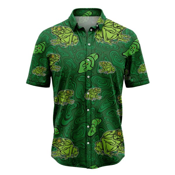 Frog Green Pattern Hawaiian Shirt Summer Shirt For Men and Womenn Jezsport.com