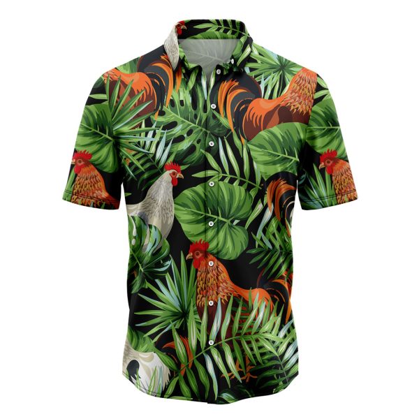 Chicken Green Tropical Leaves Hawaiian Shirt Summer Shirt For Men and Women Jezsport.com