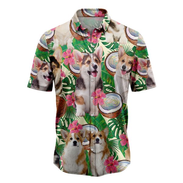 Pembroke Welsh Corgi Tropical Coconut Hawaiian Shirt Summer Shirt For Men and Women Jezsport.com