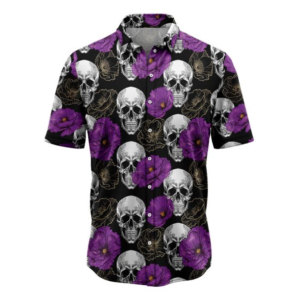 Skull Purple Flower Hawaiian Shirt Summer Shirt For Men and Women Jezsport.com