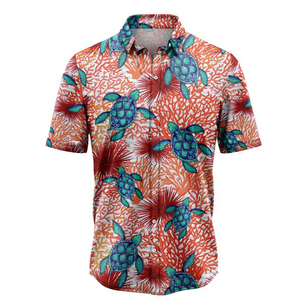 Turtle Coral Hawaiian Shirt, Summer Shirt For Men and Women, Short Sleeve Jezsport.com