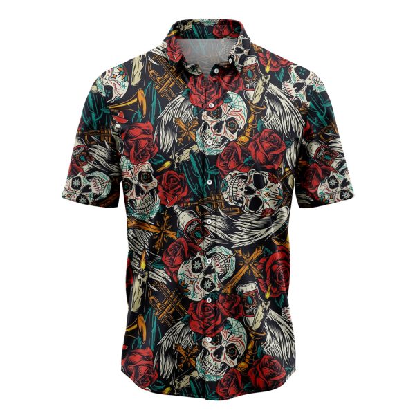 Rose Sugar Skull Hawaiian Shirt Summer Shirt For Men and Women Jezsport.com