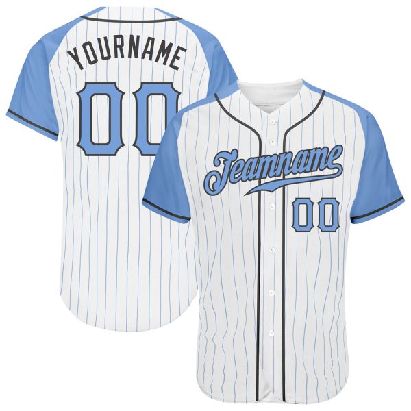 Custom Black Jersey, Personalized Black Baseball Jersey, Custom White Light Blue-Steel Gray Authentic Raglan Sleeves Baseball Jersey Jezsport.com