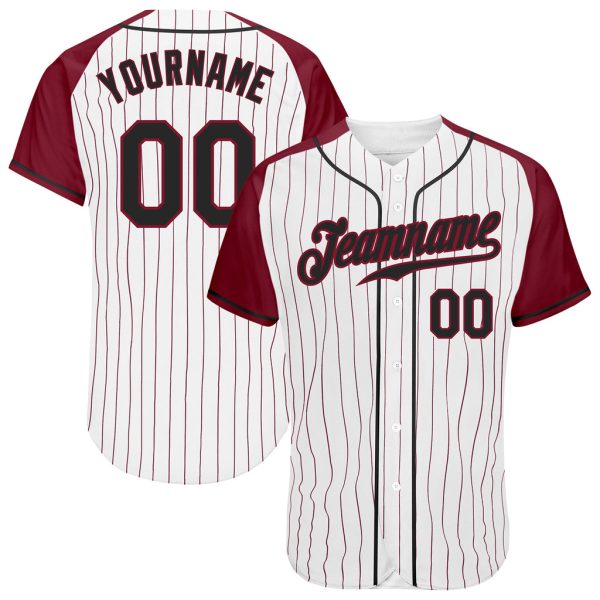 Custom Black Jersey, Personalized Black Baseball Jersey, Custom White Crimson Pinstripe Black-Crimson Authentic Raglan Sleeves Baseball Jersey Jezsport.com