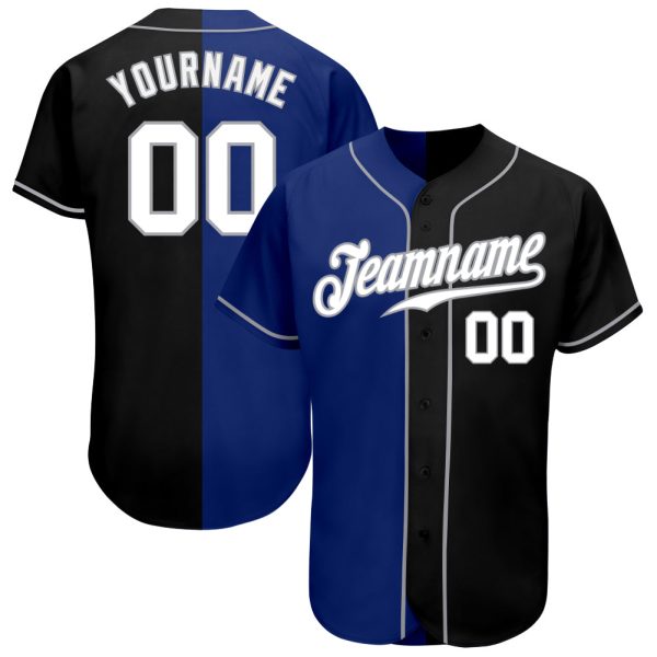 Custom Black Jersey, Personalized Black Baseball Jersey, Custom Baseball Jersey, Custom Black White-Royal Authentic Split Fashion Baseball Jersey Jezsport.com