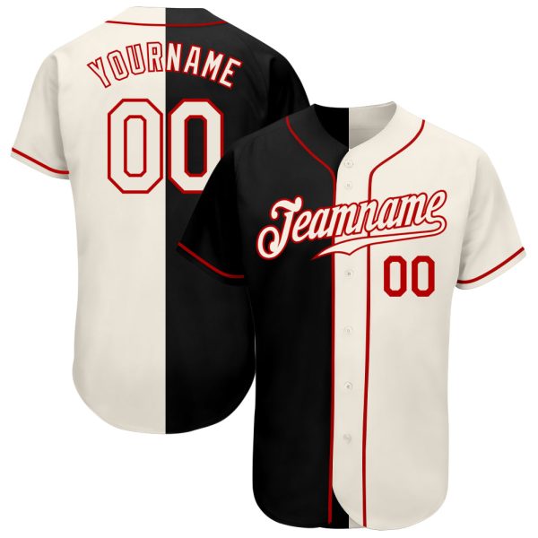 Custom Black Jersey, Personalized Black Baseball Jersey, Custom Baseball Jersey, Custom Black Cream-Red Authentic Split Fashion Baseball Jersey Jezsport.com