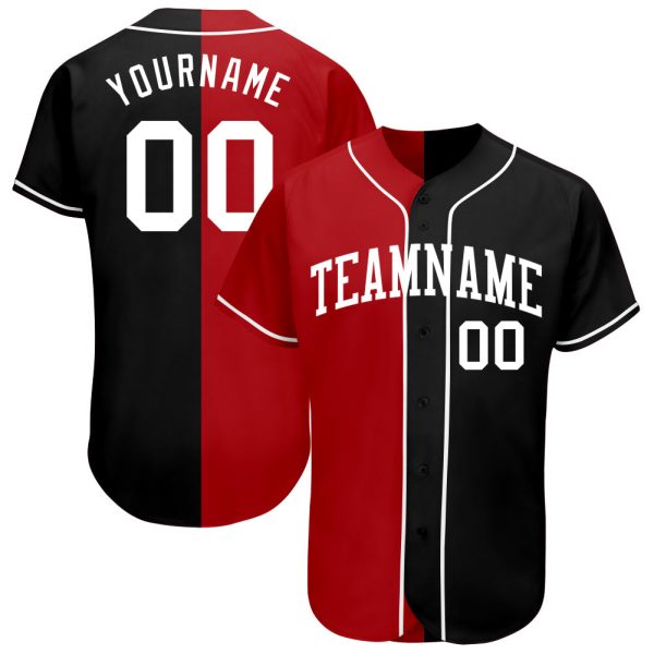 Custom Black Jersey, Personalized Black Baseball Jersey, Custom Baseball Jersey, Custom Black White-Red Authentic Split Fashion Baseball Jersey Jezsport.com