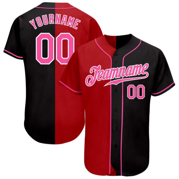 Custom Black Jersey, Personalized Black Baseball Jersey, Custom Baseball Jersey, Custom Black Pink Red-White Authentic Split Fashion Baseball Jersey Jezsport.com