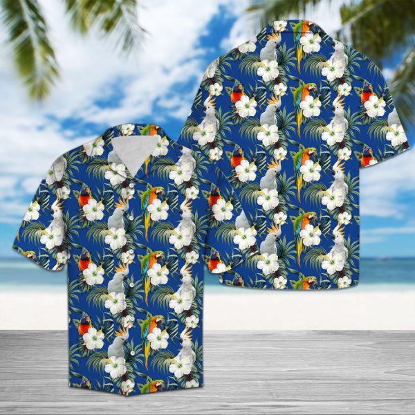 Vintage Hibiscus Macaws and Cockcatiel Hawaiian Shirt Summer Shirt For Men and Women Jezsport.com