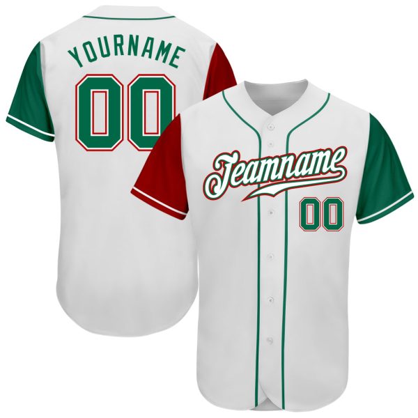 Custom Black Jersey, Personalized Black Baseball Jersey, Custom Baseball Jersey, Custom White Kelly Green-Red Authentic Two Tone Baseball Jersey Jezsport.com