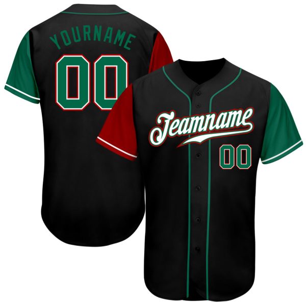 Custom Black Jersey, Personalized Black Baseball Jersey, Custom Baseball Jersey, Custom Black Kelly Green-Red Authentic Two Tone Baseball Jersey Jezsport.com