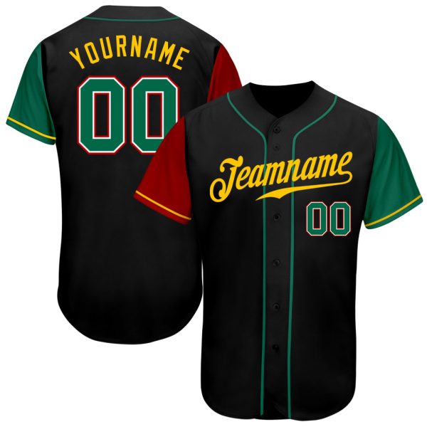 Custom Black Jersey, Personalized Black Baseball Jersey, Custom Baseball Jersey, Custom Black Kelly Green-Gold Authentic Two Tone Baseball Jersey Jezsport.com