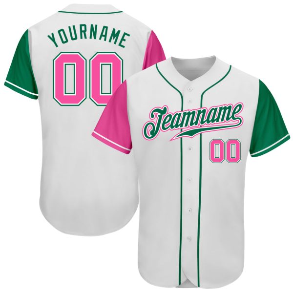 Custom Black Jersey, Personalized Black Baseball Jersey, Custom Baseball Jersey, Custom White Pink-Kelly Green Authentic Two Tone Baseball Jersey Jezsport.com