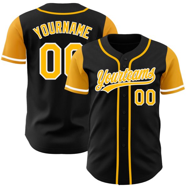 Custom Black Jersey, Personalized Black Baseball Jersey, Custom Baseball Jersey, Custom Black Gold-White Authentic Two Tone Baseball Jersey Jezsport.com