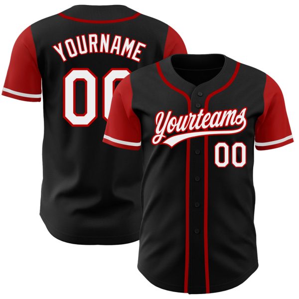 Custom Black Jersey, Personalized Black Baseball Jersey, Custom Baseball Jersey, Custom Black White-Red Authentic Two Tone Baseball Jersey Jezsport.com