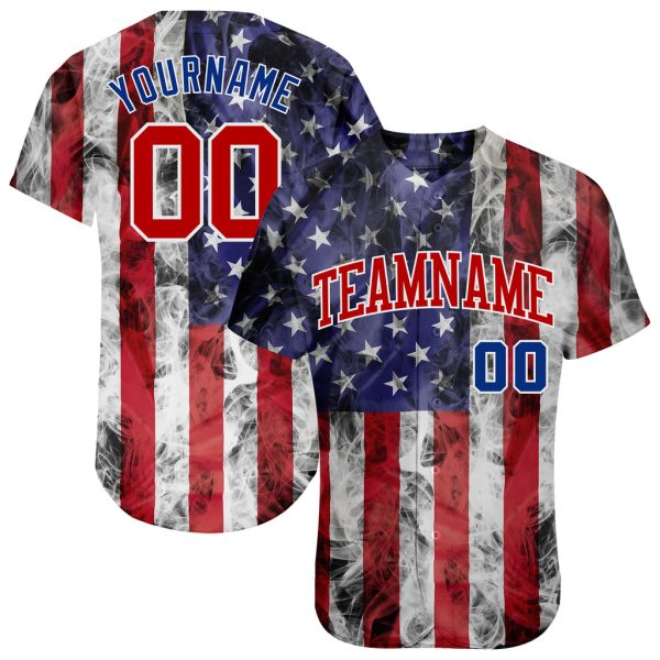 Custom Black Jersey, Personalized Black Baseball Jersey, Custom White Red-Royal American Flag Fashion Authentic Baseball Jersey Jezsport.com