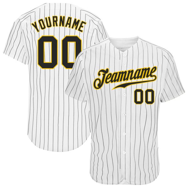 Custom Black Jersey, Personalized Black Baseball Jersey, Custom Baseball Jersey, Custom White Black Pinstripe Black-Gold Authentic Baseball Jersey Jezsport.com