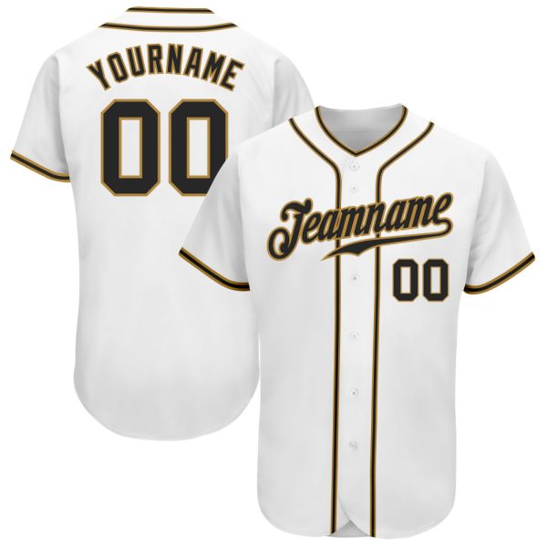 Custom Black Jersey, Personalized Black Baseball Jersey, Custom Baseball Jersey, Custom White Black-Old Gold Authentic Baseball Jersey Jezsport.com