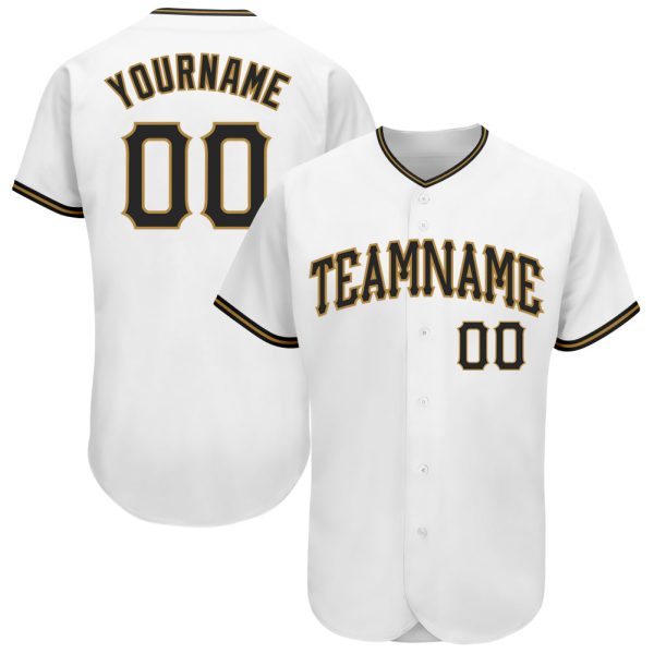 Custom Black Jersey, Personalized Black Baseball Jersey, Custom Baseball Jersey, Custom White Black-Old Gold Authentic Baseball Jersey Jezsport.com